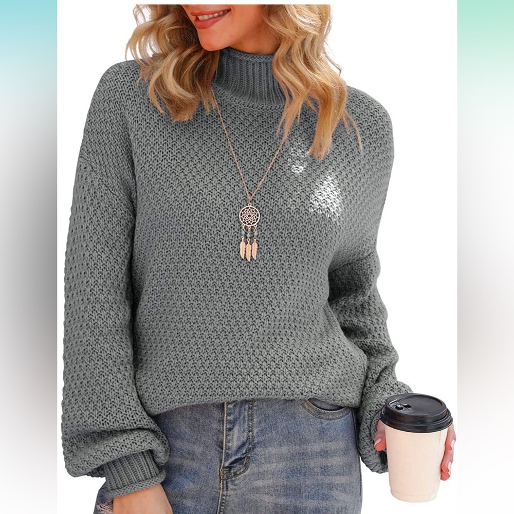 Womens Turtleneck Oversized Sweaters Batwing Long Sleeve Pullover Loose Chunky